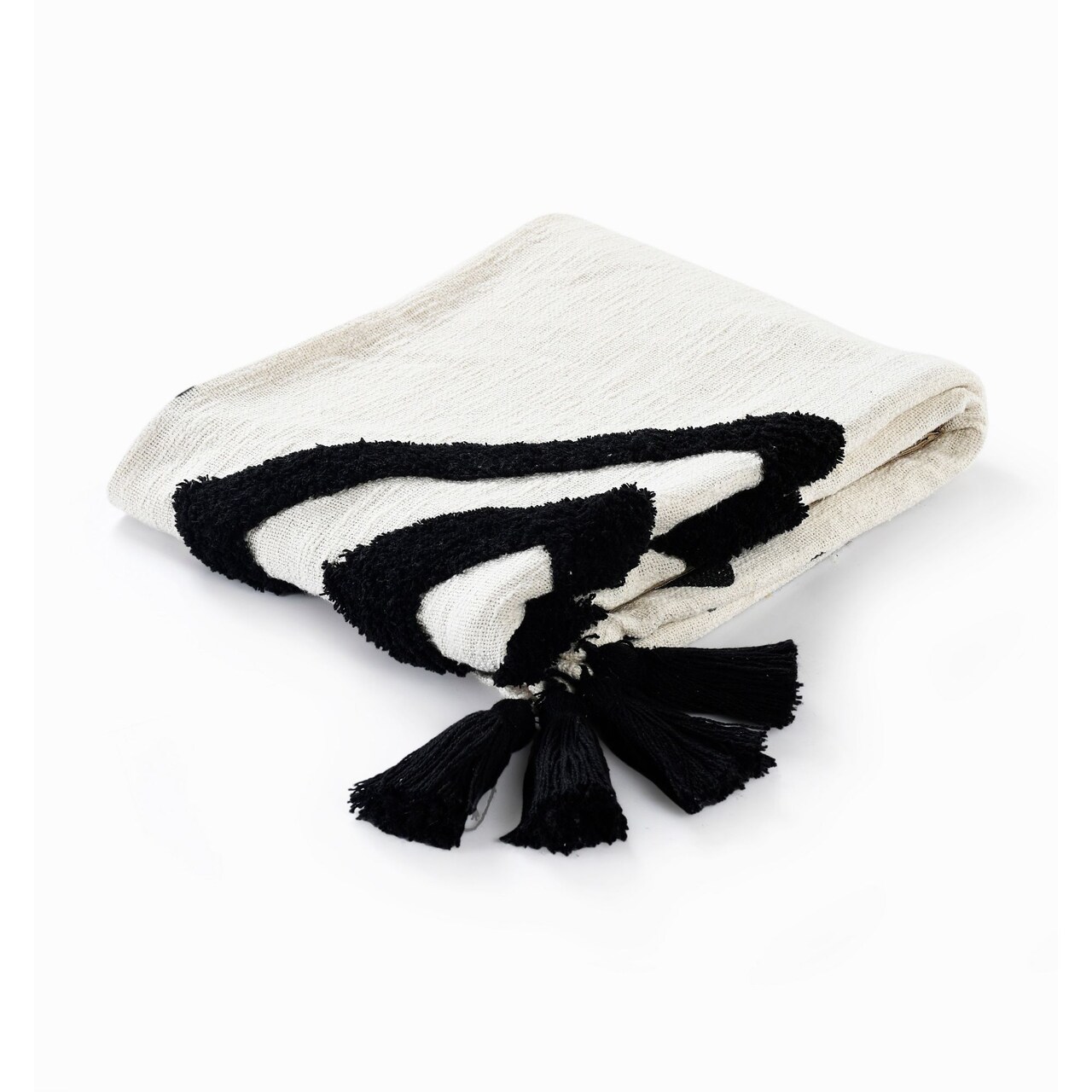 Laddha Home Designs Black and White Diamond Medallion Tufted Throw Blanket 50" x 60"